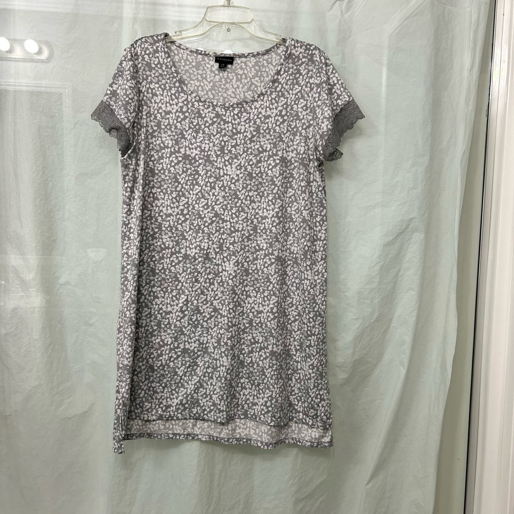 Tahari Womens Shirt Dress Large Lace Sleeve Boho Cottagecore Stretch